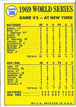 1970 Topps #309 World Series Game 5 - Koosman Shuts The Door! Back