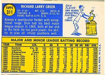 1970 Topps #311 Dick Green Back