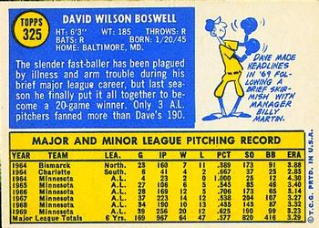 1970 Topps #325 Dave Boswell Back