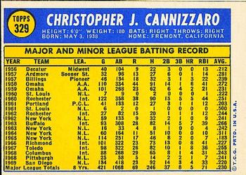 1970 Topps #329 Chris Cannizzaro Back
