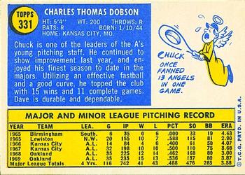 1970 Topps #331 Chuck Dobson Back