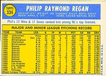 1970 Topps #334 Phil Regan Back