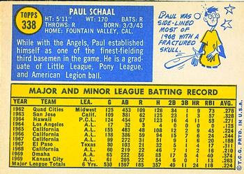 1970 Topps #338 Paul Schaal Back