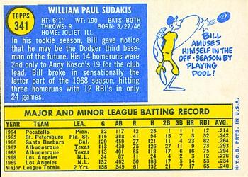 1970 Topps #341 Bill Sudakis Back