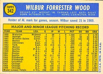 1970 Topps #342 Wilbur Wood Back