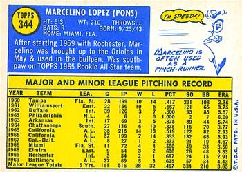 1970 Topps #344 Marcelino Lopez Back