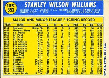 1970 Topps #353 Stan Williams Back