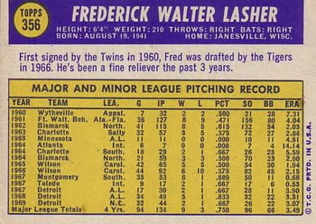 1970 Topps #356 Fred Lasher Back