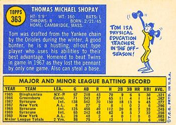 1970 Topps #363 Tom Shopay Back