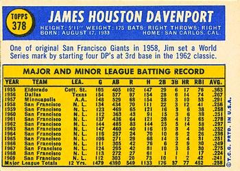 1970 Topps #378 Jim Davenport Back