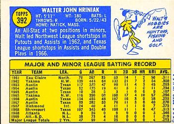 1970 Topps #392 Walt Hriniak Back