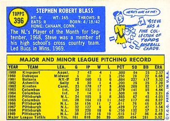 1970 Topps #396 Steve Blass Back