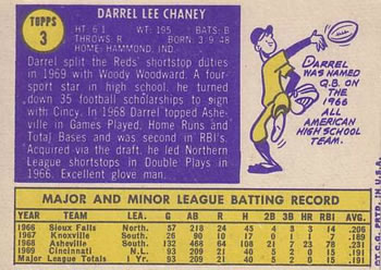 1970 Topps #3 Darrel Chaney Back