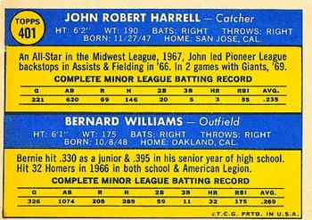 1970 Topps #401 Giants 1970 Rookie Stars (John Harrell / Bernie Williams) Back