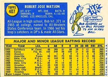 1970 Topps #407 Bob Watson Back