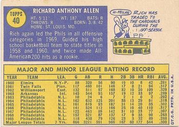 1970 Topps #40 Rich Allen Back