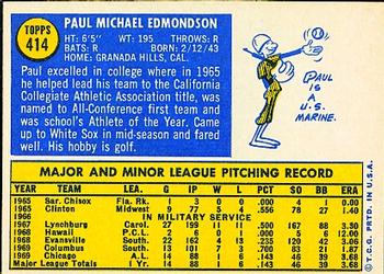 1970 Topps #414 Paul Edmondson Back