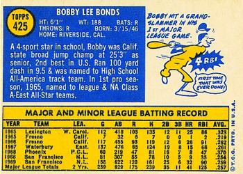 1970 Topps #425 Bobby Bonds Back