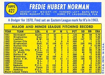 1970 Topps #427 Fred Norman Back