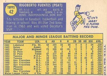1970 Topps #42 Tito Fuentes Back