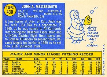 1970 Topps #430 A. Messersmith Back