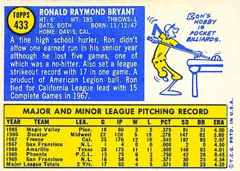 1970 Topps #433 Ron Bryant Back