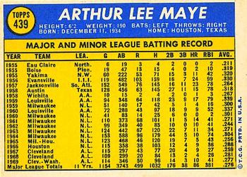 1970 Topps #439 Lee Maye Back