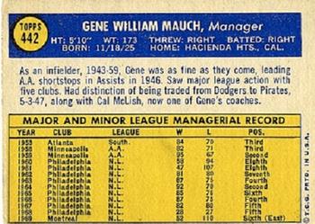 1970 Topps #442 Gene Mauch Back