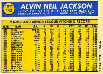 1970 Topps #443 Al Jackson Back