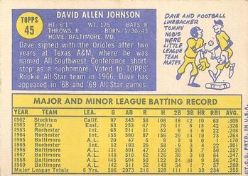 1970 Topps #45 Dave Johnson Back