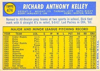 1970 Topps #474 Dick Kelley Back