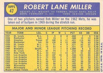 1970 Topps #47 Bob Miller Back