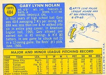 1970 Topps #484 Gary Nolan Back