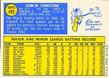 1970 Topps #485 Jay Johnstone Back