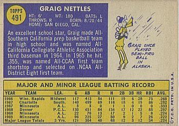 1970 Topps #491 Graig Nettles Back