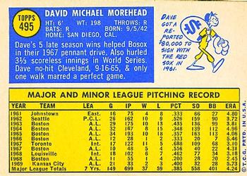 1970 Topps #495 Dave Morehead Back