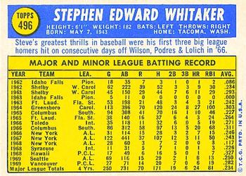 1970 Topps #496 Steve Whitaker Back