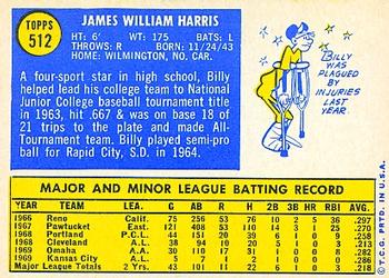 1970 Topps #512 Billy Harris Back