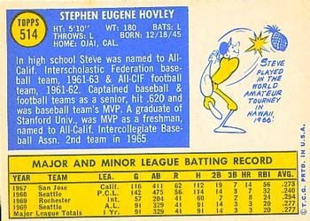 1970 Topps #514 Steve Hovley Back