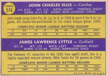 1970 Topps #516 Yankees 1970 Rookie Stars (John Ellis / Jim Lyttle) Back