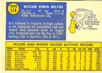 1970 Topps #518 Bill Melton Back