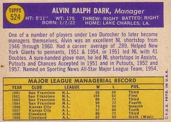 1970 Topps #524 Alvin Dark Back