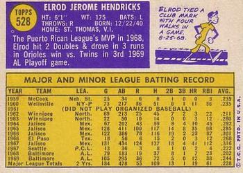 1970 Topps #528 Elrod Hendricks Back
