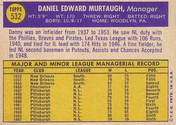 1970 Topps #532 Danny Murtaugh Back