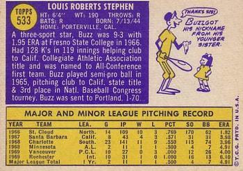 1970 Topps #533 Buzz Stephen Back