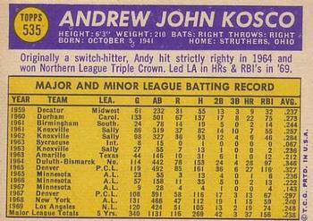 1970 Topps #535 Andy Kosco Back