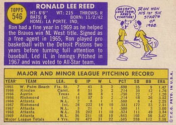 1970 Topps #546 Ron Reed Back