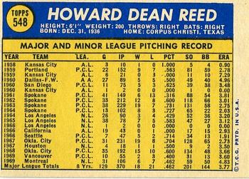 1970 Topps #548 Howie Reed Back