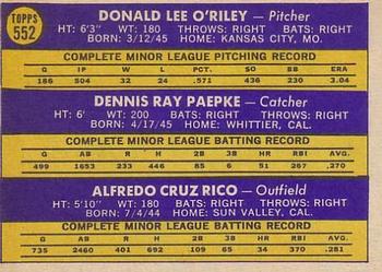 1970 Topps #552 Royals 1970 Rookie Stars (Don O'Riley / Dennis Paepke / Fred Rico) Back