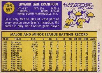 1970 Topps #557 Ed Kranepool Back